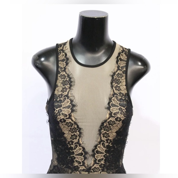 Topshop Women's Nude Mesh Lace Detail Plunge Romper Black Size US: 6 UK: 10 - Picture 5 of 15
